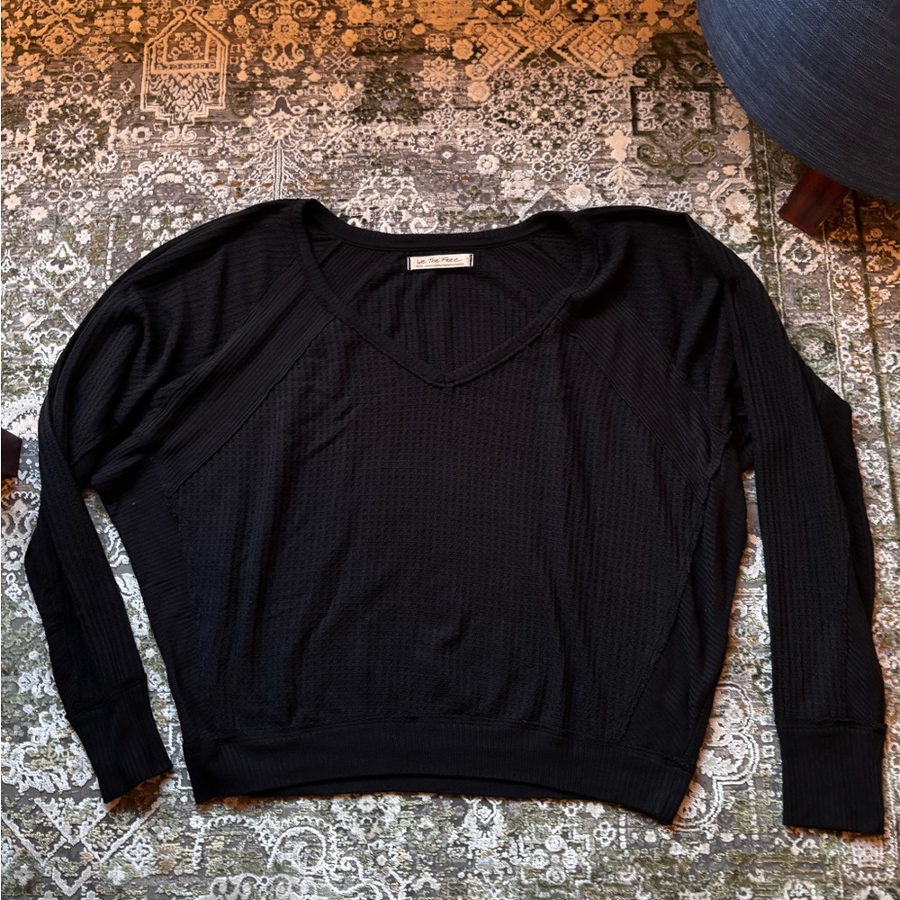 We The Free Black Textured Oversized Dolman Top